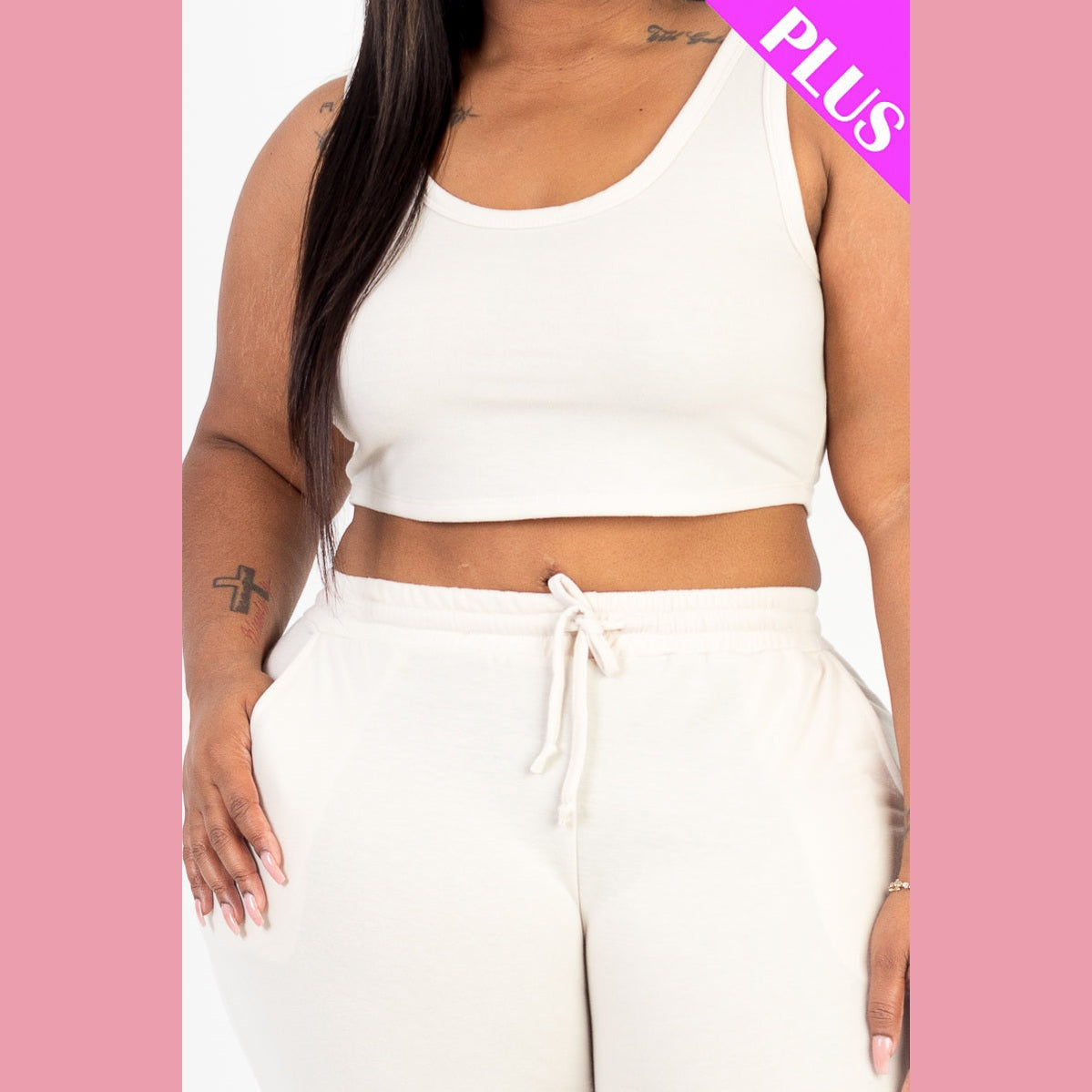 Plus Size French Terry Cropped Tank Top & Joggers Set