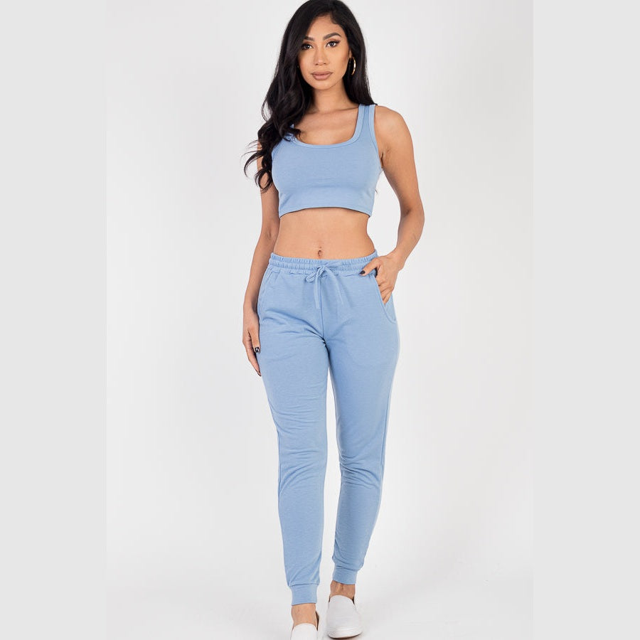 French Terry Cropped Tank Top & Joggers Set