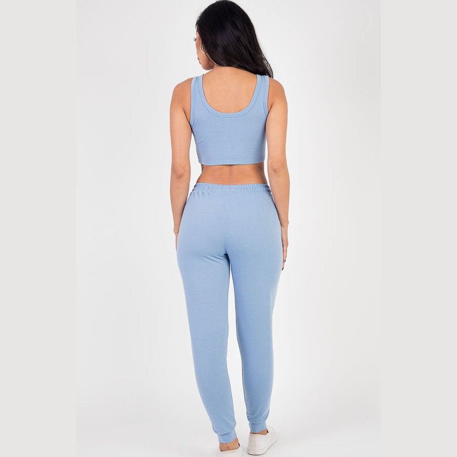French Terry Cropped Tank Top & Joggers Set