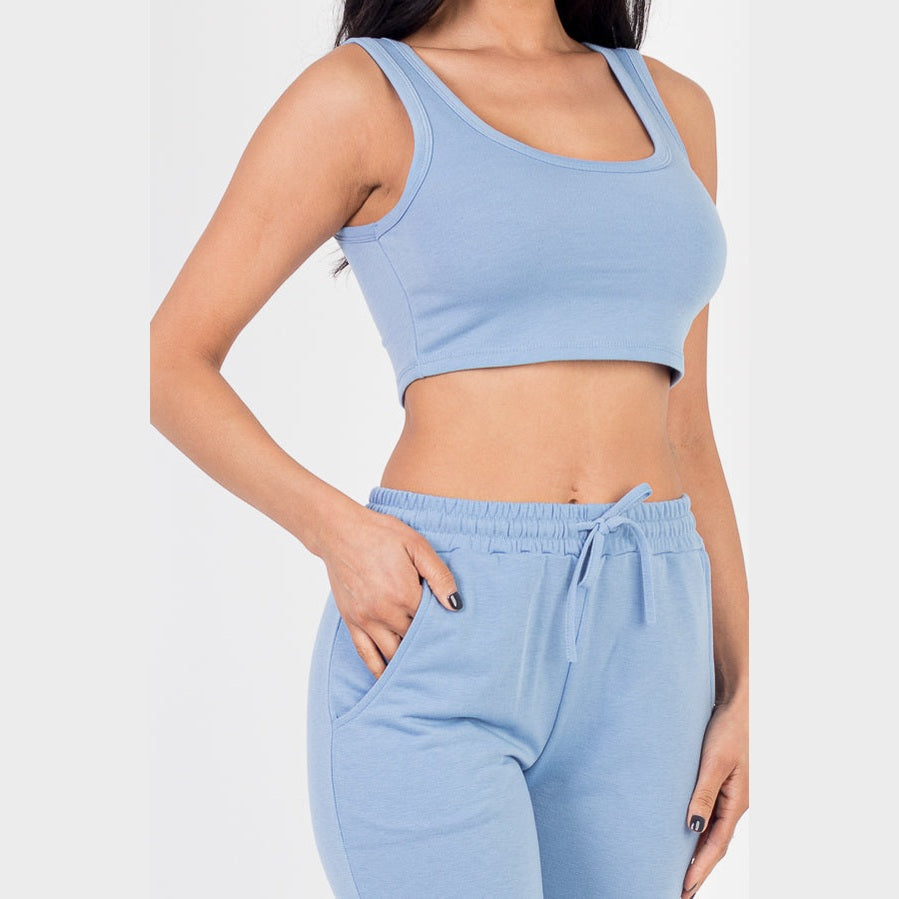 French Terry Cropped Tank Top & Joggers Set