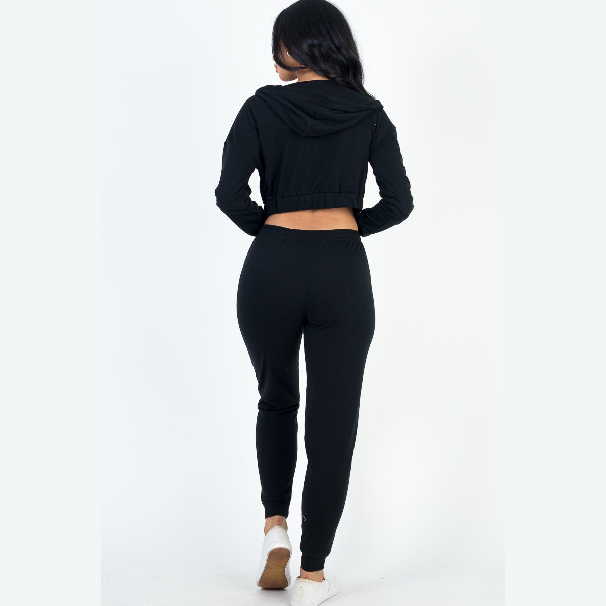 French Terry Cropped Cami with Zip-up Jacket and Joggers Set