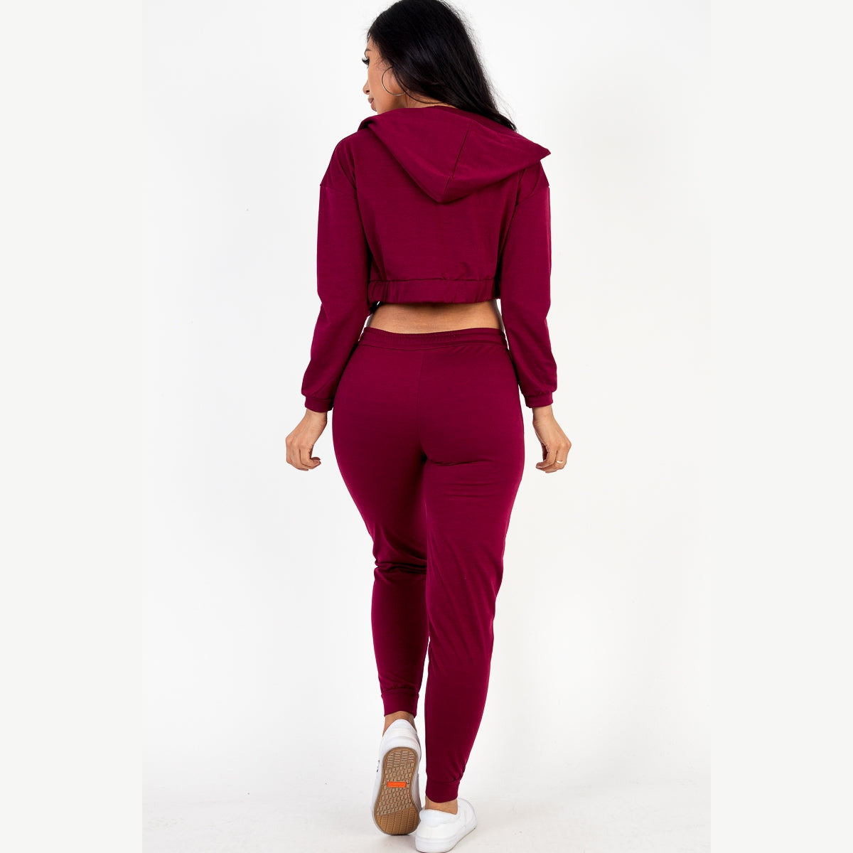 French Terry Cropped Cami with Zip-up Jacket and Joggers Set