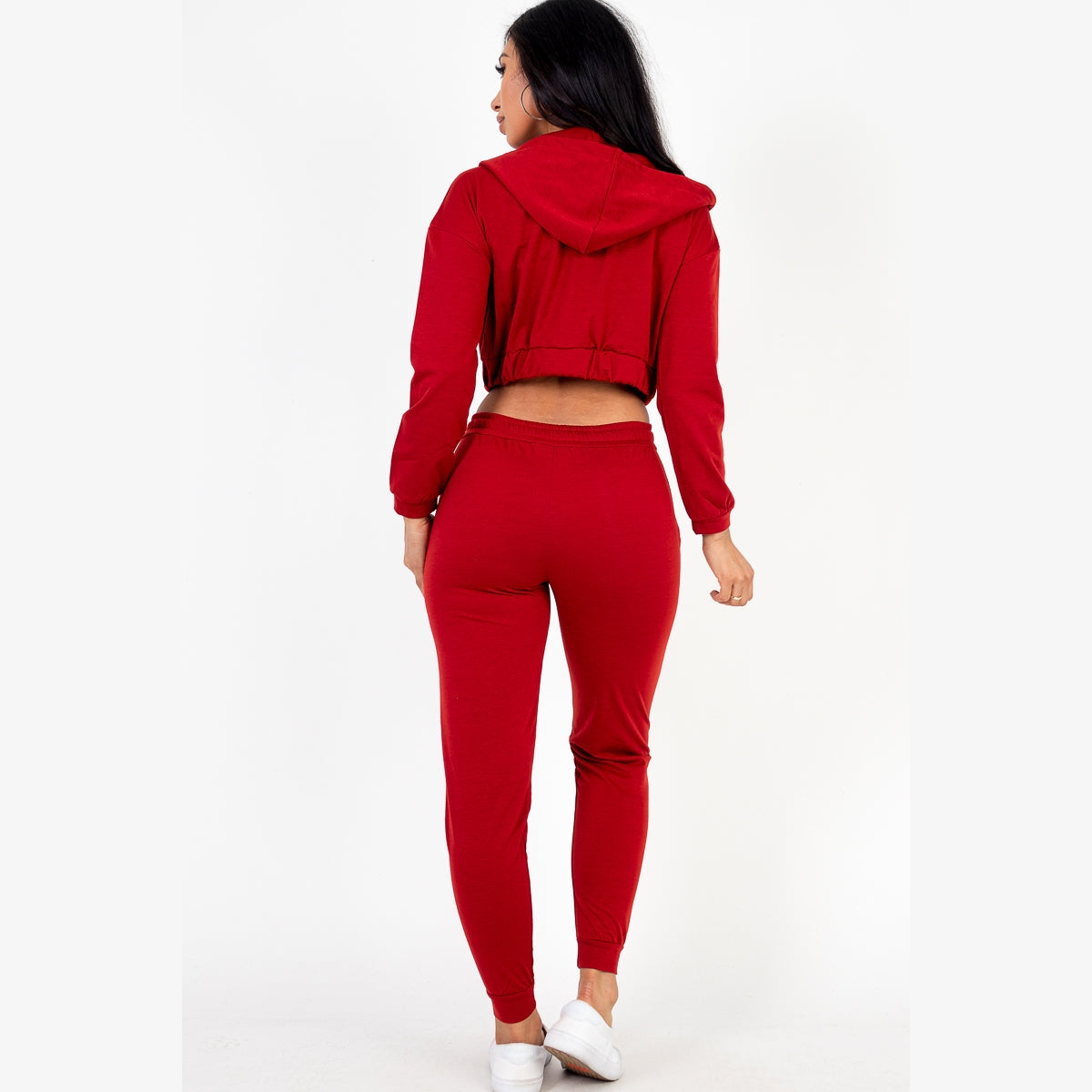 French Terry Cropped Cami with Zip-up Jacket and Joggers Set