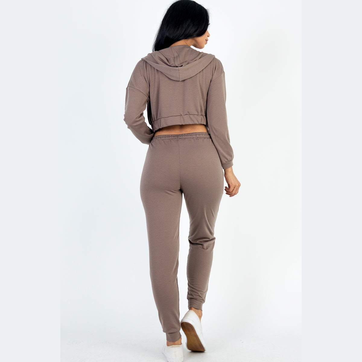 French Terry Cropped Cami with Zip-up Jacket and Joggers Set