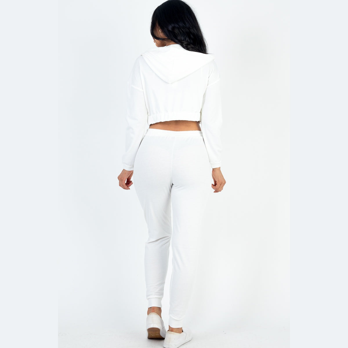 French Terry Cropped Cami with Zip-up Jacket and Joggers Set