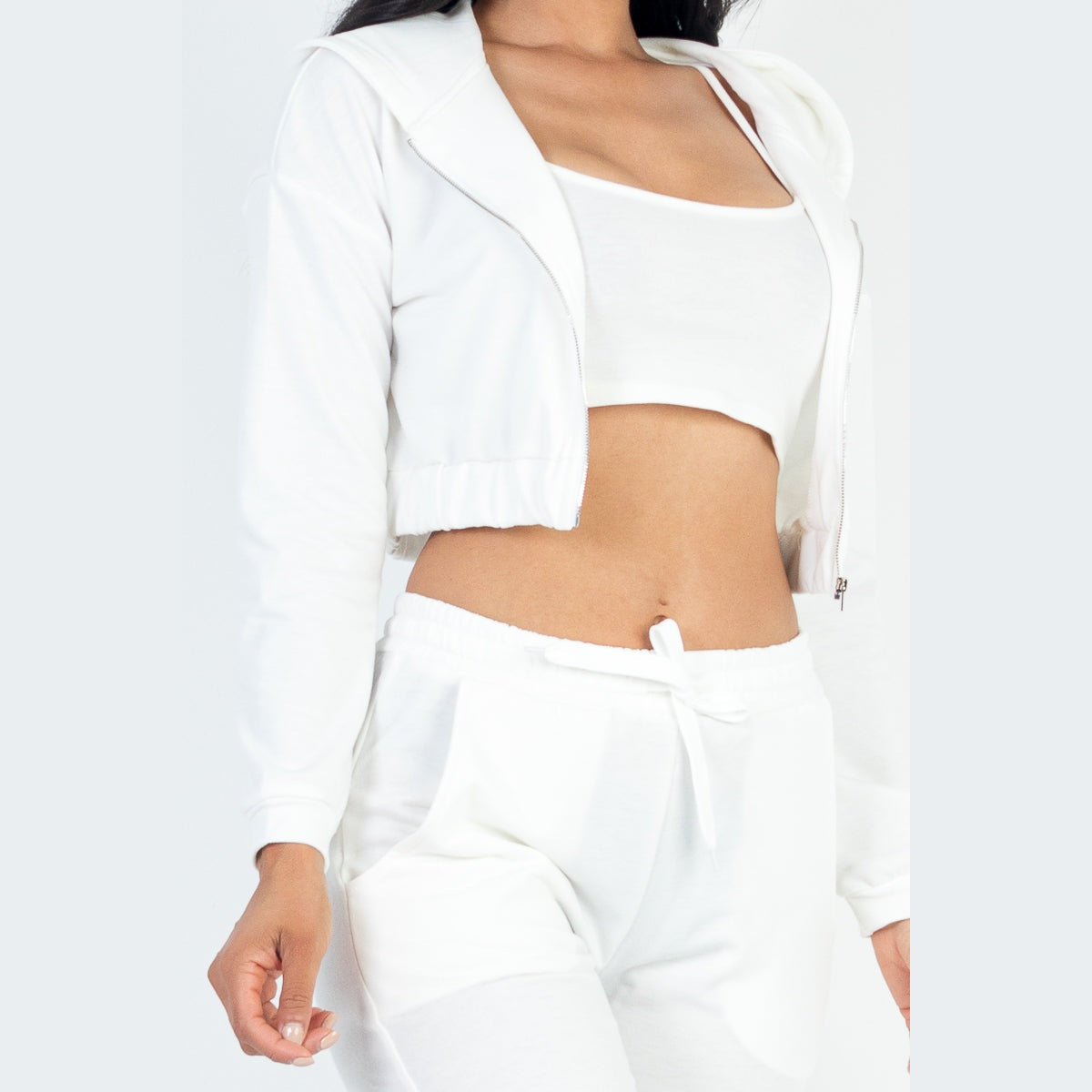 French Terry Cropped Cami with Zip-up Jacket and Joggers Set