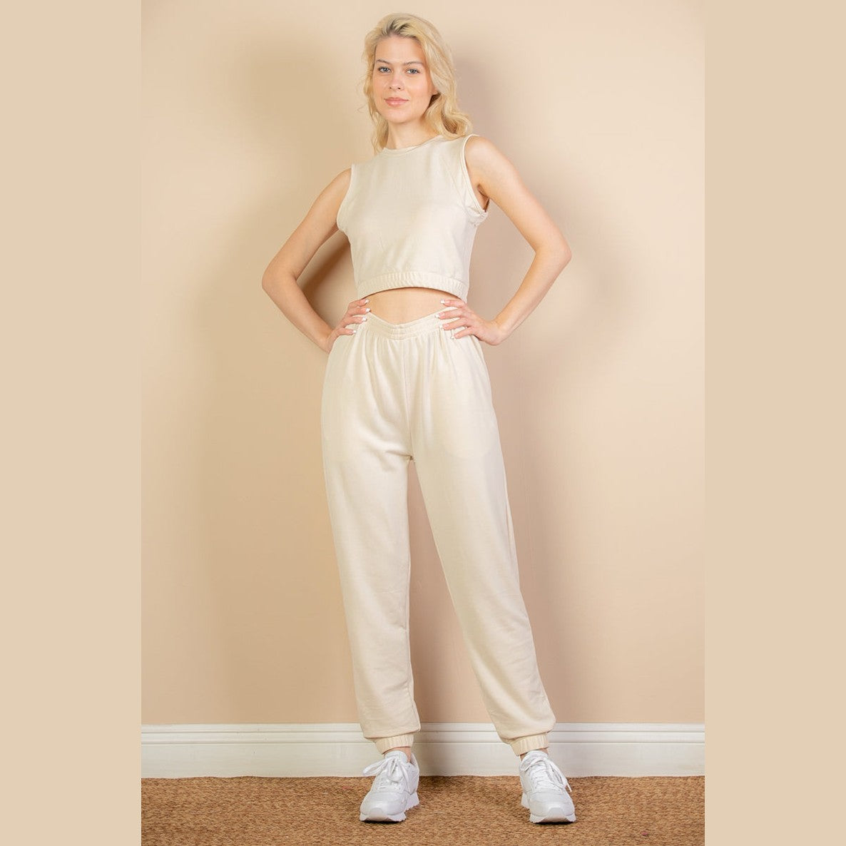 French Terry Elastic Waist Tank Top & Joggers Set