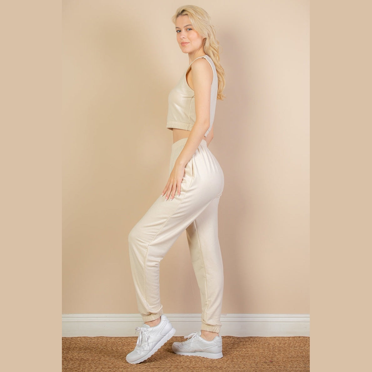 French Terry Elastic Waist Tank Top & Joggers Set