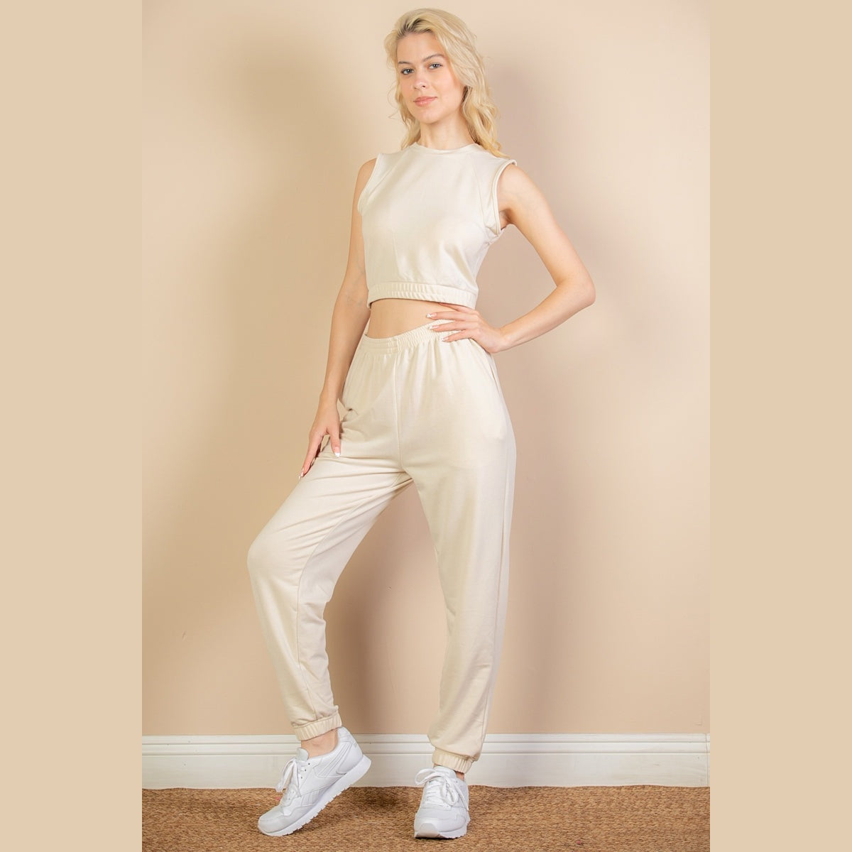 French Terry Elastic Waist Tank Top & Joggers Set