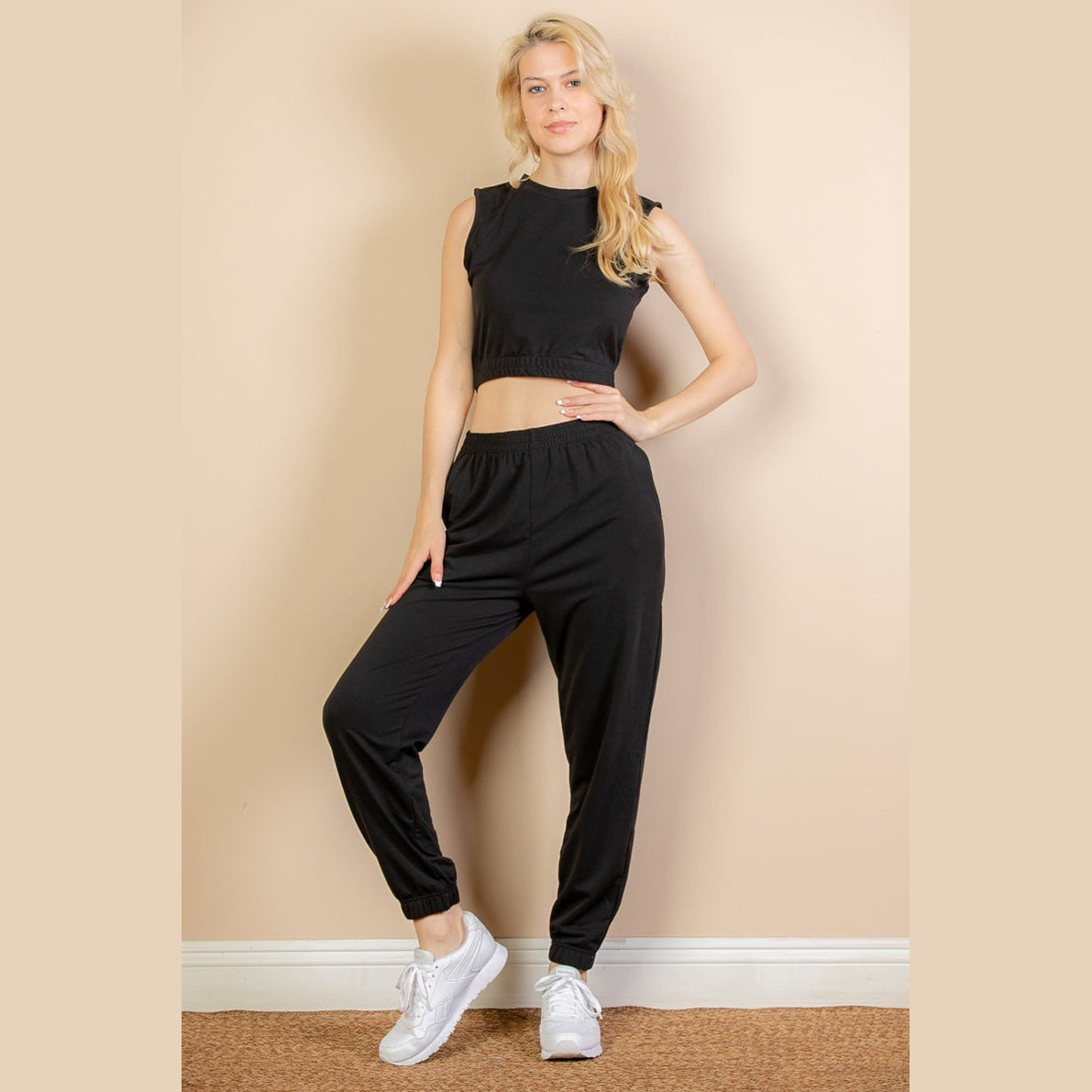 French Terry Elastic Waist Tank Top & Joggers Set