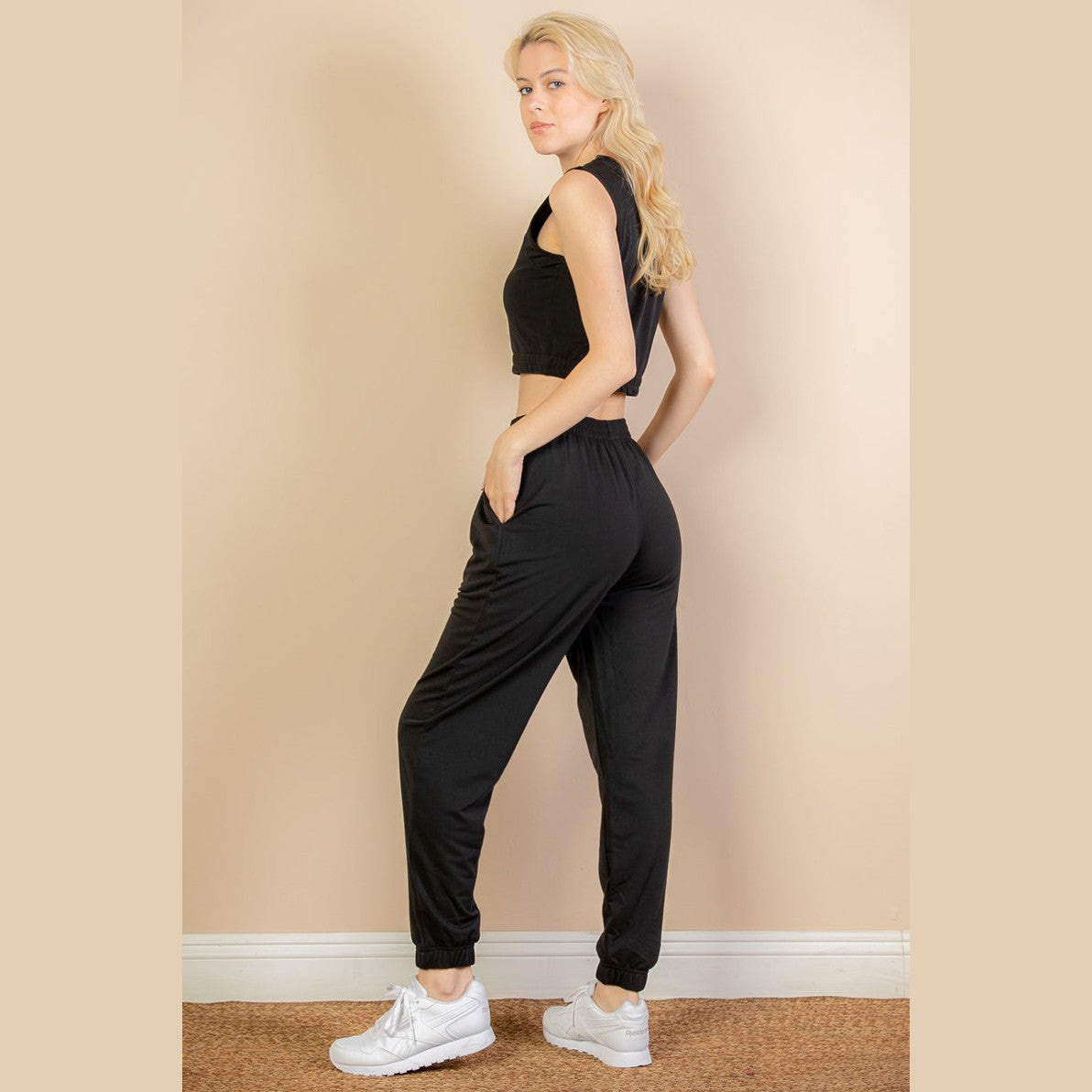 French Terry Elastic Waist Tank Top & Joggers Set