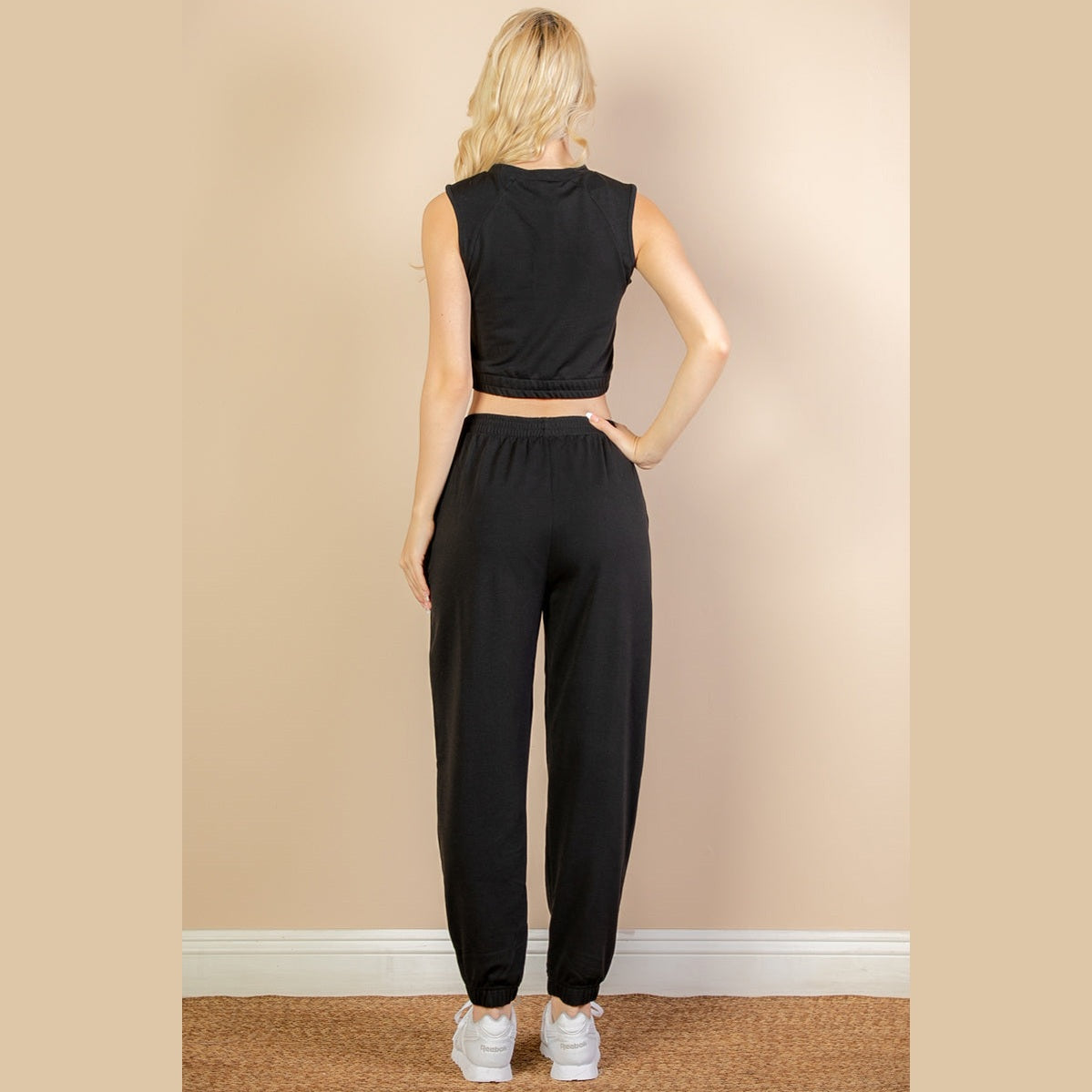 French Terry Elastic Waist Tank Top & Joggers Set