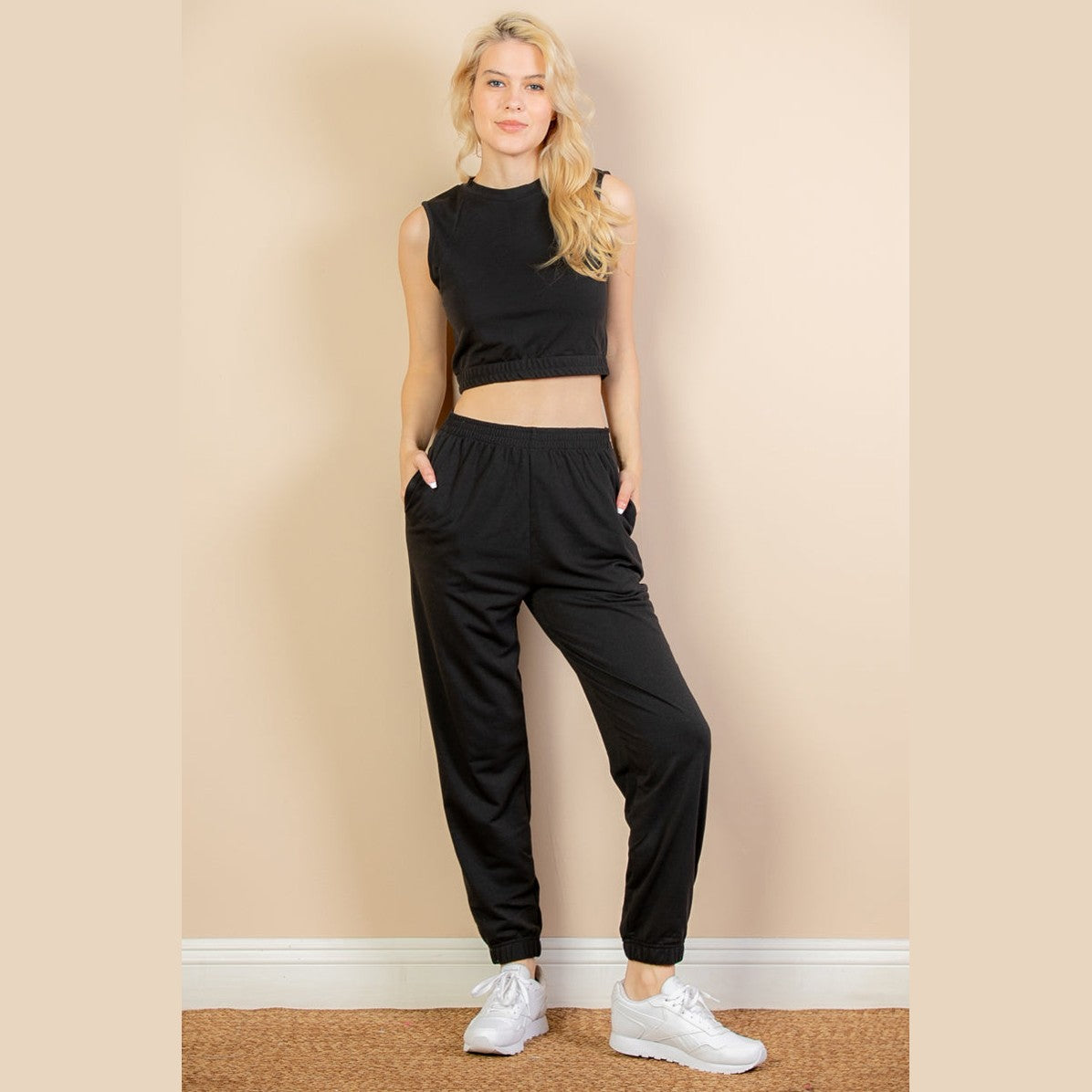 French Terry Elastic Waist Tank Top & Joggers Set