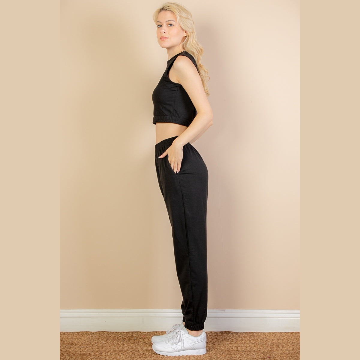 French Terry Elastic Waist Tank Top & Joggers Set