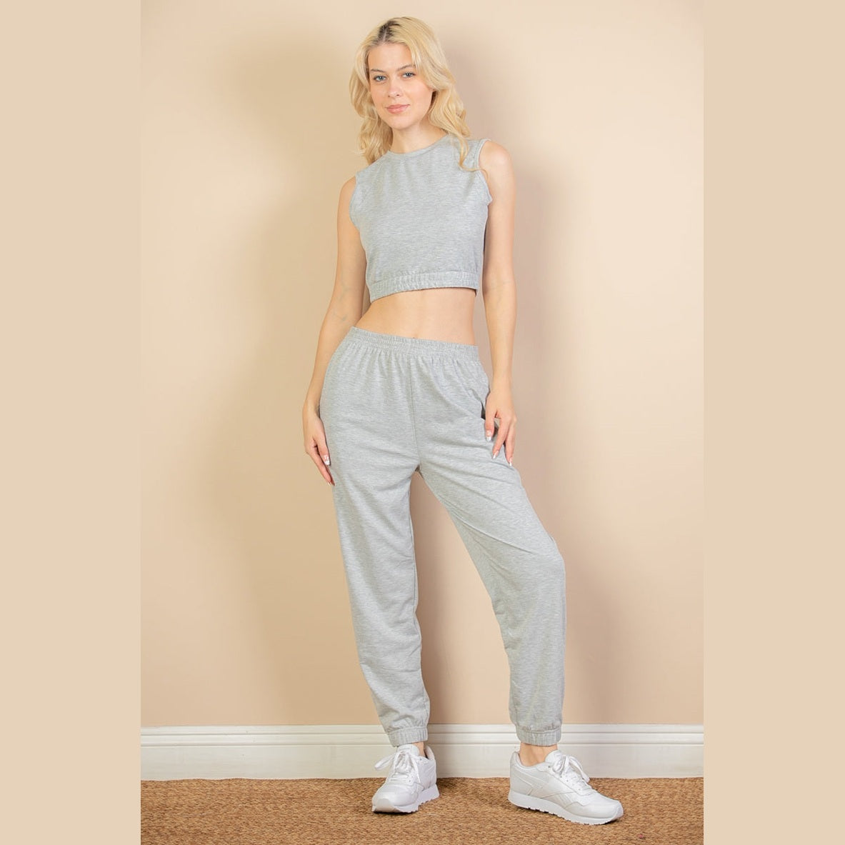 French Terry Elastic Waist Tank Top & Joggers Set