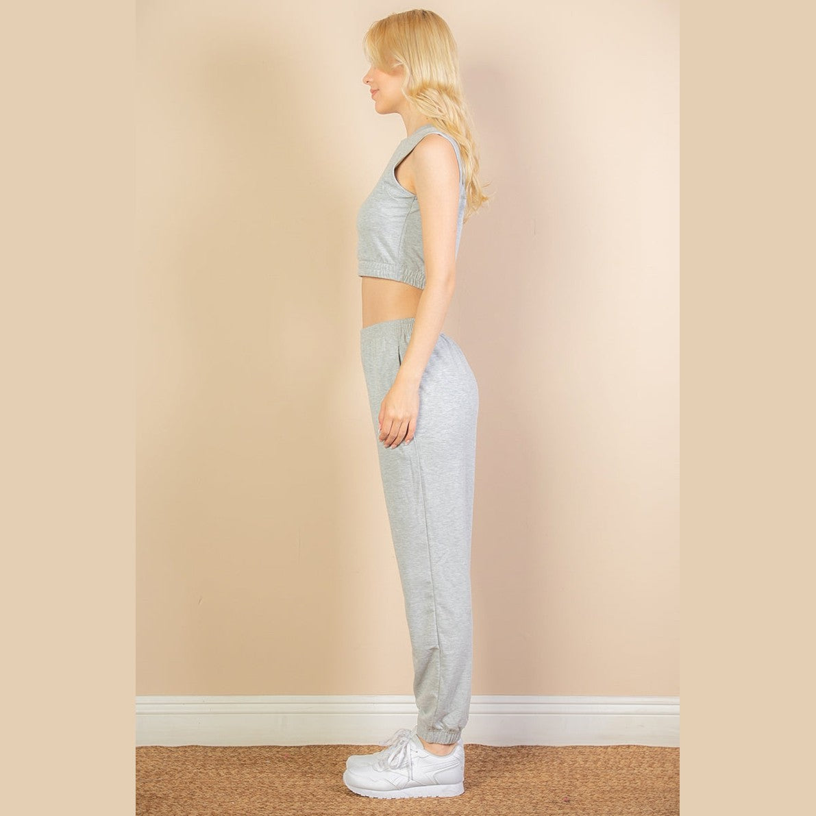 French Terry Elastic Waist Tank Top & Joggers Set