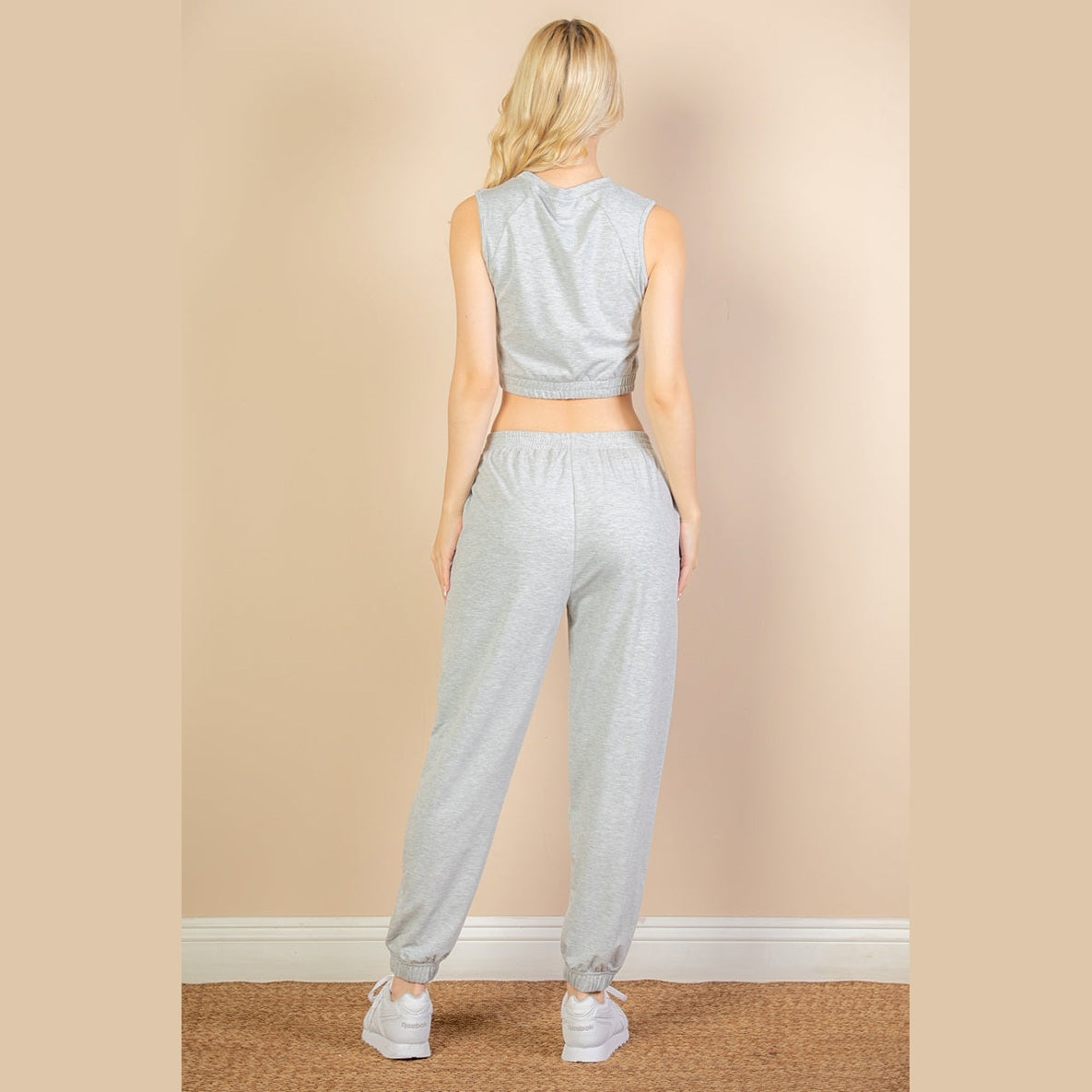 French Terry Elastic Waist Tank Top & Joggers Set