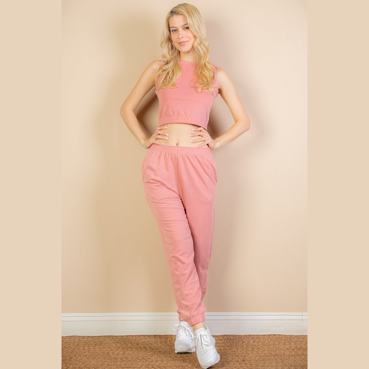 French Terry Elastic Waist Tank Top & Joggers Set