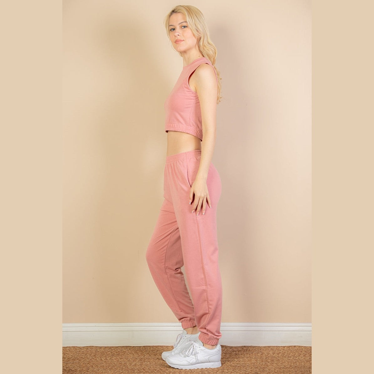 French Terry Elastic Waist Tank Top & Joggers Set