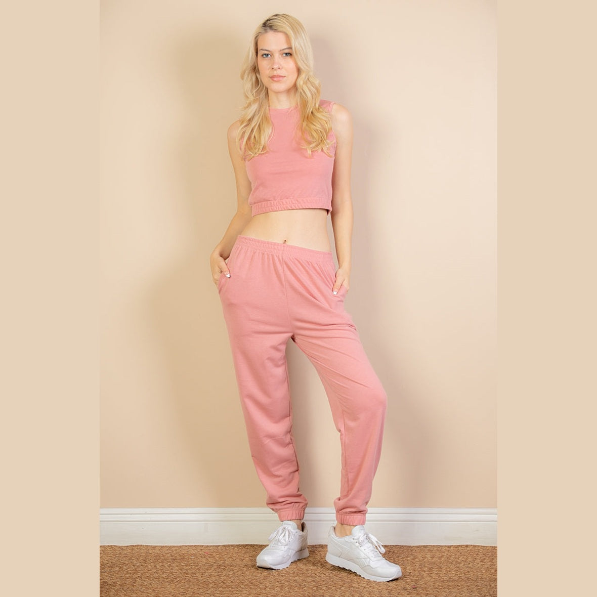 French Terry Elastic Waist Tank Top & Joggers Set