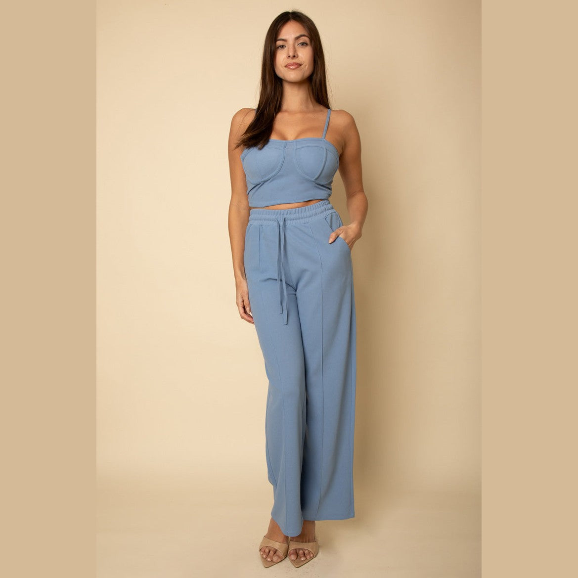 Bustier Crop Cami Top & Slant Pocket Straight Pants