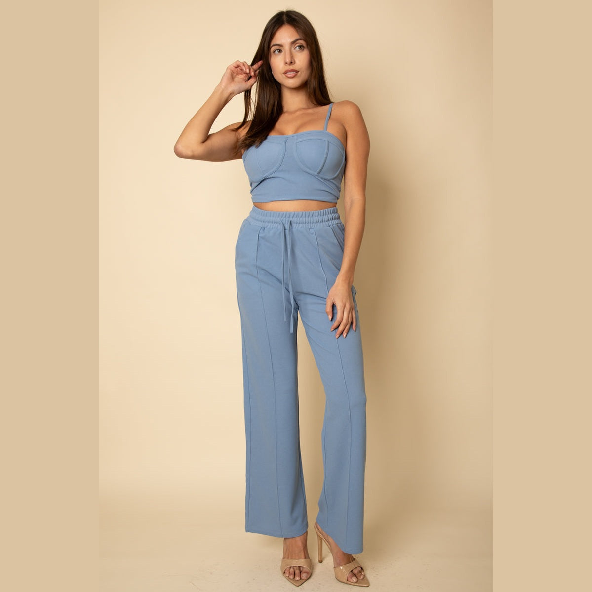 Bustier Crop Cami Top & Slant Pocket Straight Pants