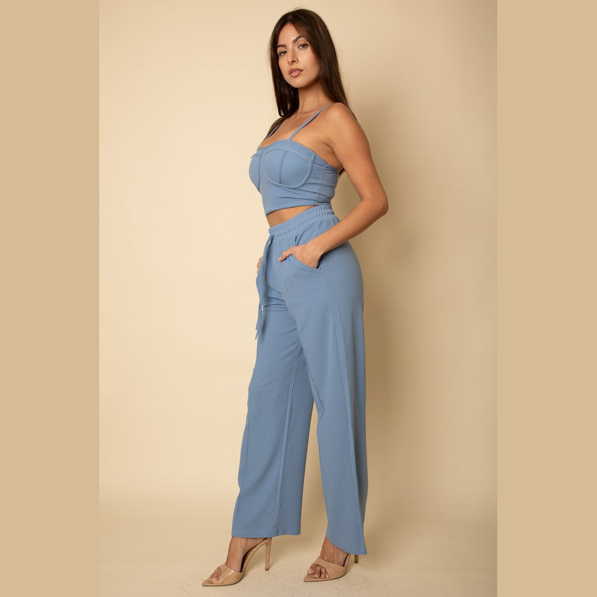 Bustier Crop Cami Top & Slant Pocket Straight Pants
