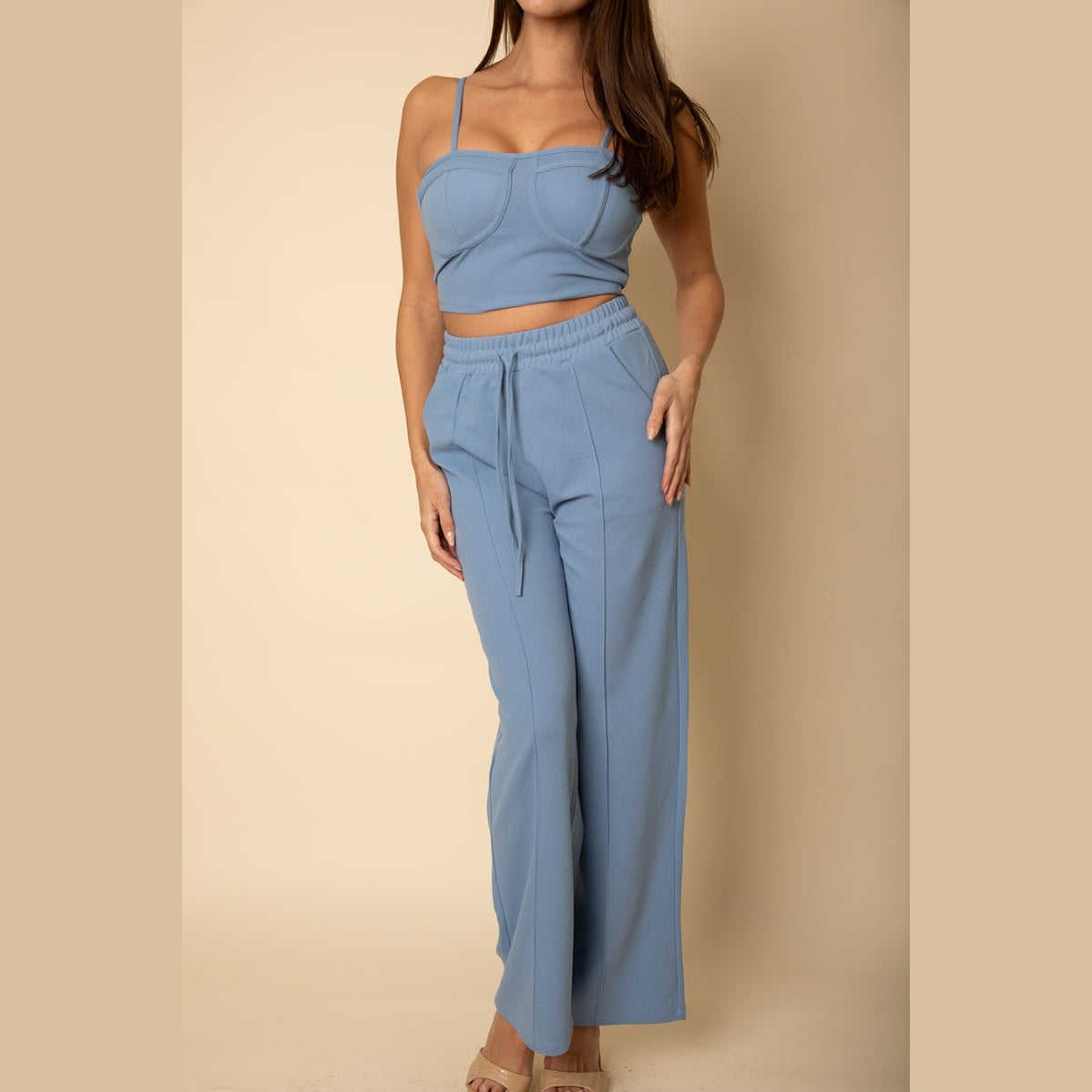 Bustier Crop Cami Top & Slant Pocket Straight Pants