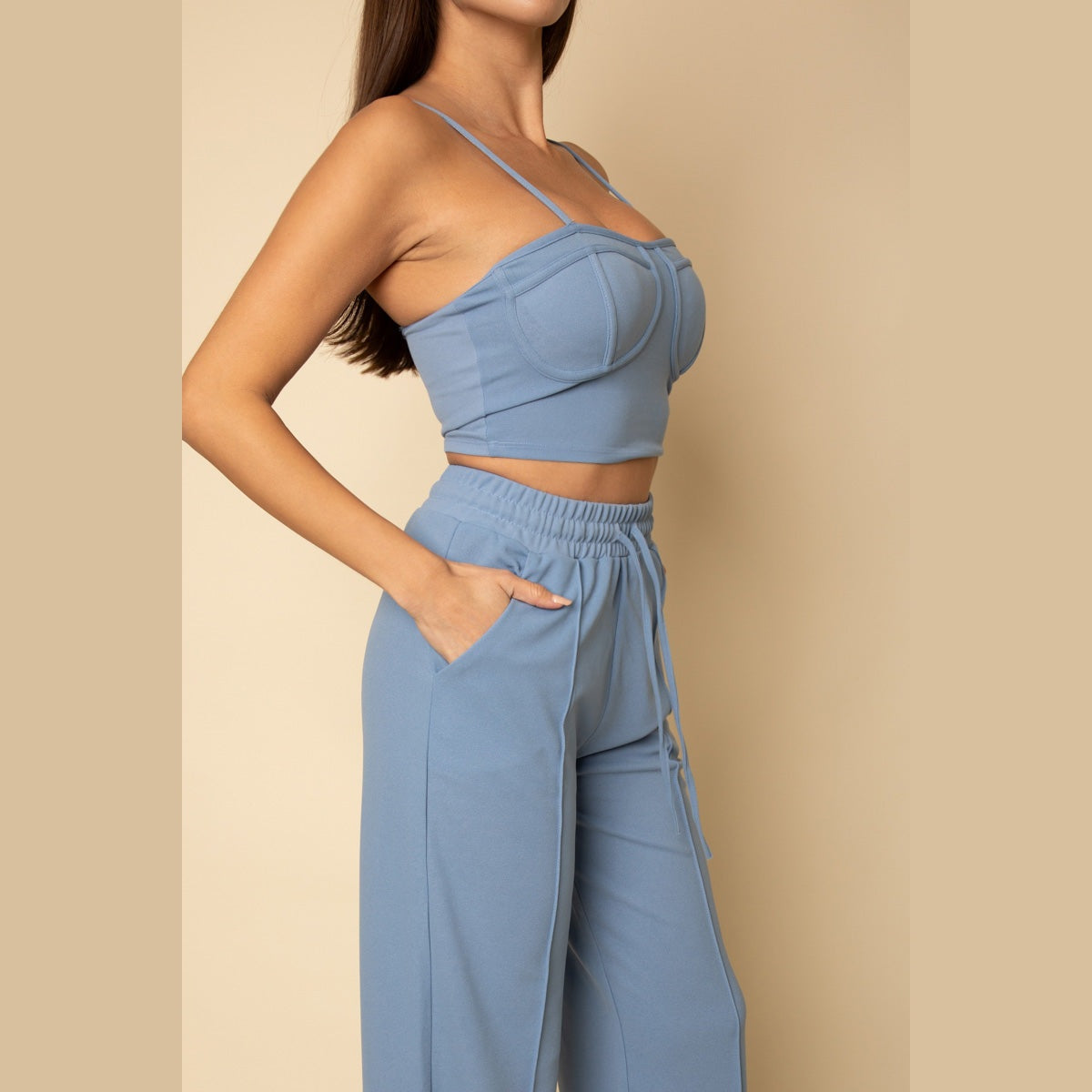 Bustier Crop Cami Top & Slant Pocket Straight Pants