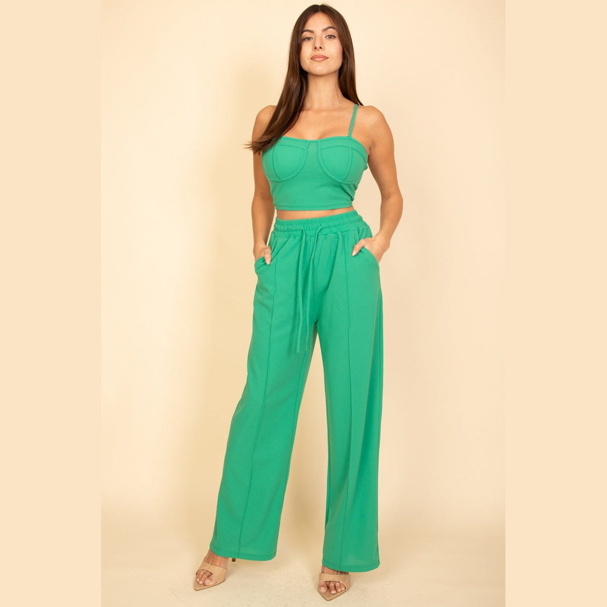 Bustier Crop Cami Top & Slant Pocket Straight Pants