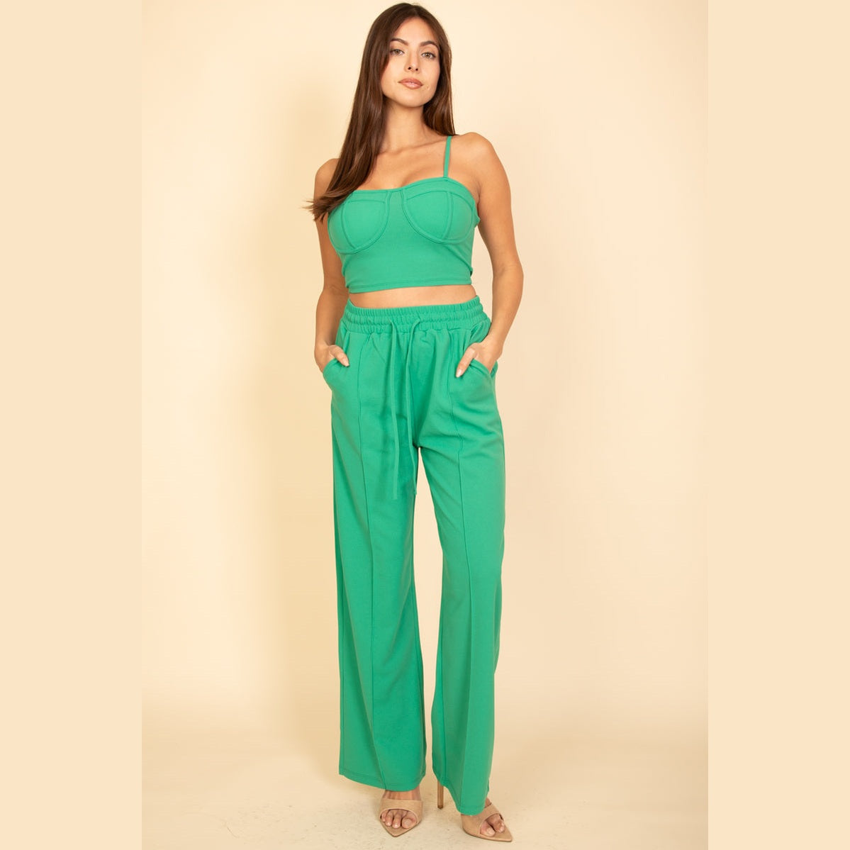 Bustier Crop Cami Top & Slant Pocket Straight Pants