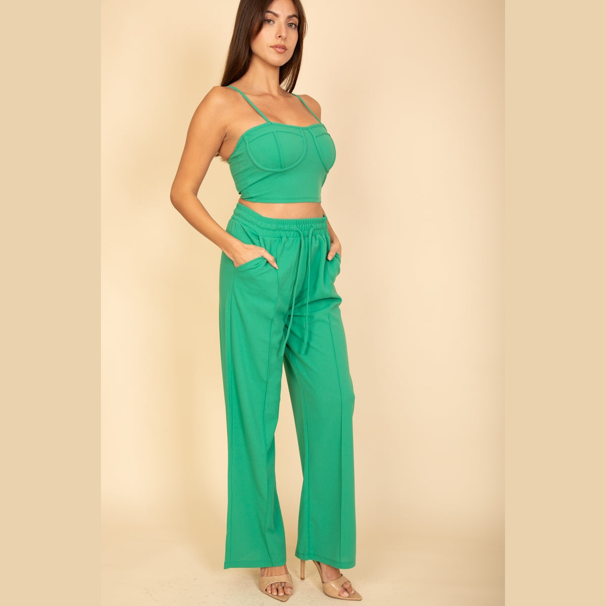 Bustier Crop Cami Top & Slant Pocket Straight Pants