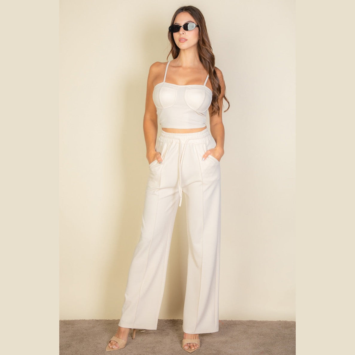 Bustier Crop Cami Top & Slant Pocket Straight Pants