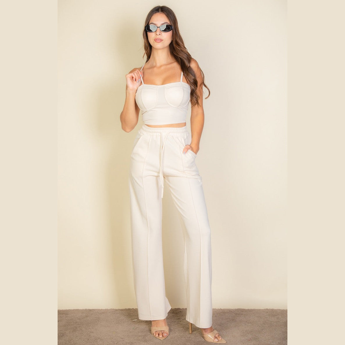 Bustier Crop Cami Top & Slant Pocket Straight Pants