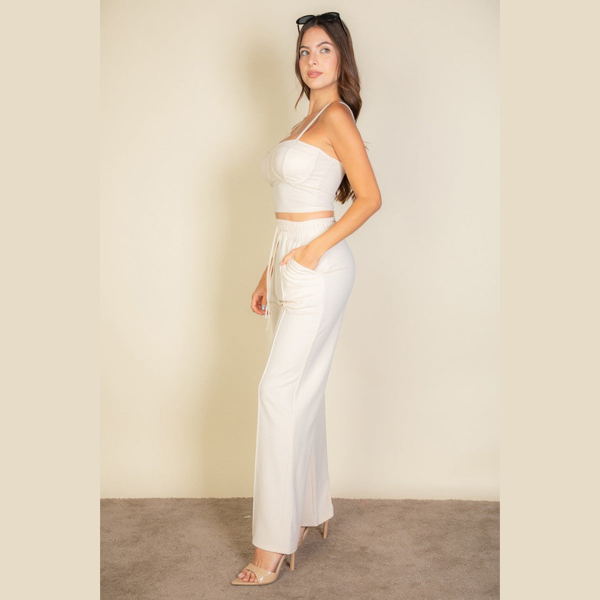Bustier Crop Cami Top & Slant Pocket Straight Pants