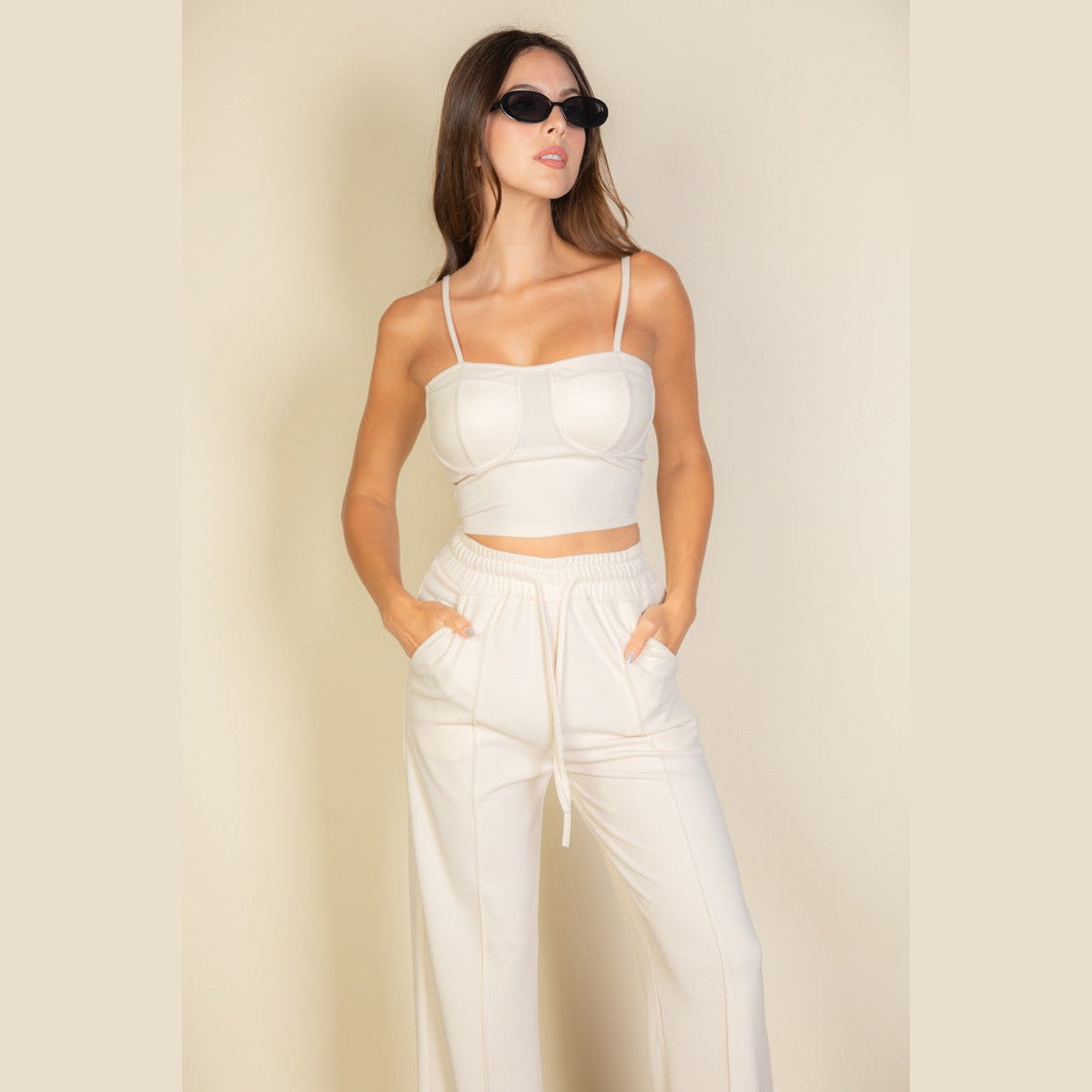 Bustier Crop Cami Top & Slant Pocket Straight Pants