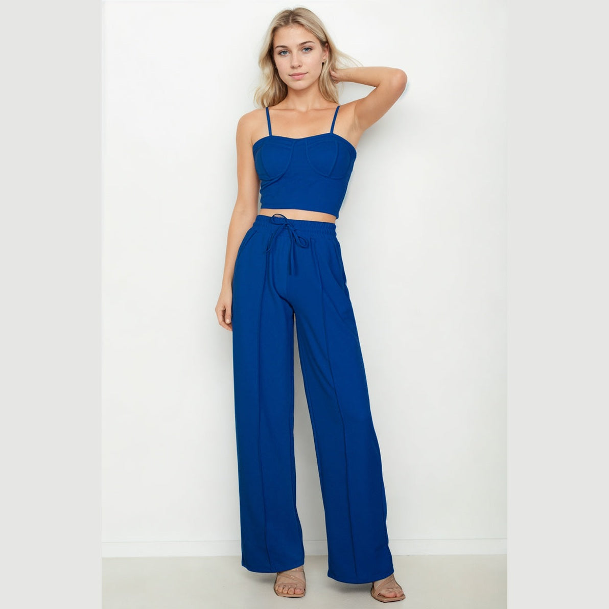 Bustier Crop Cami Top & Slant Pocket Straight Pants