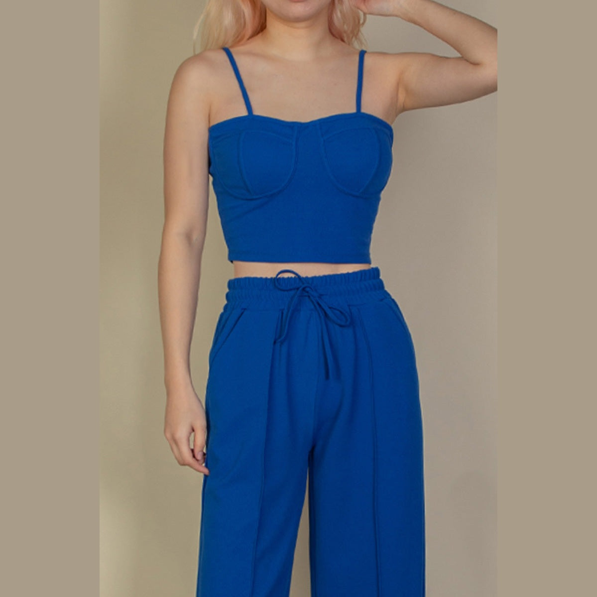 Bustier Crop Cami Top & Slant Pocket Straight Pants