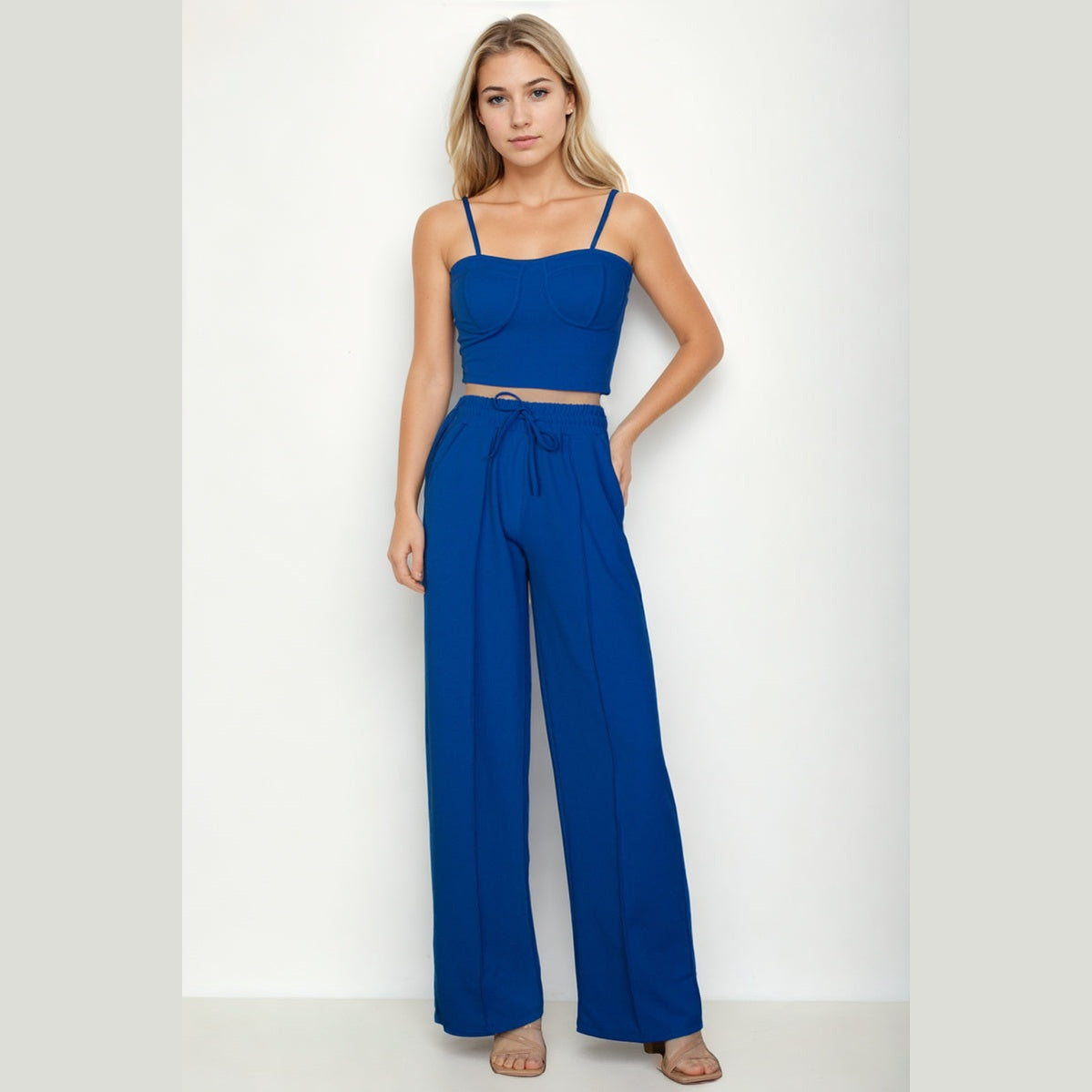 Bustier Crop Cami Top & Slant Pocket Straight Pants