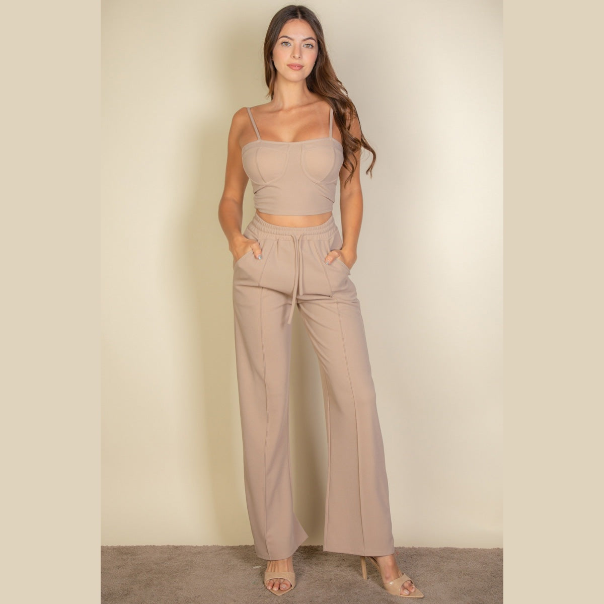 Bustier Crop Cami Top & Slant Pocket Straight Pants