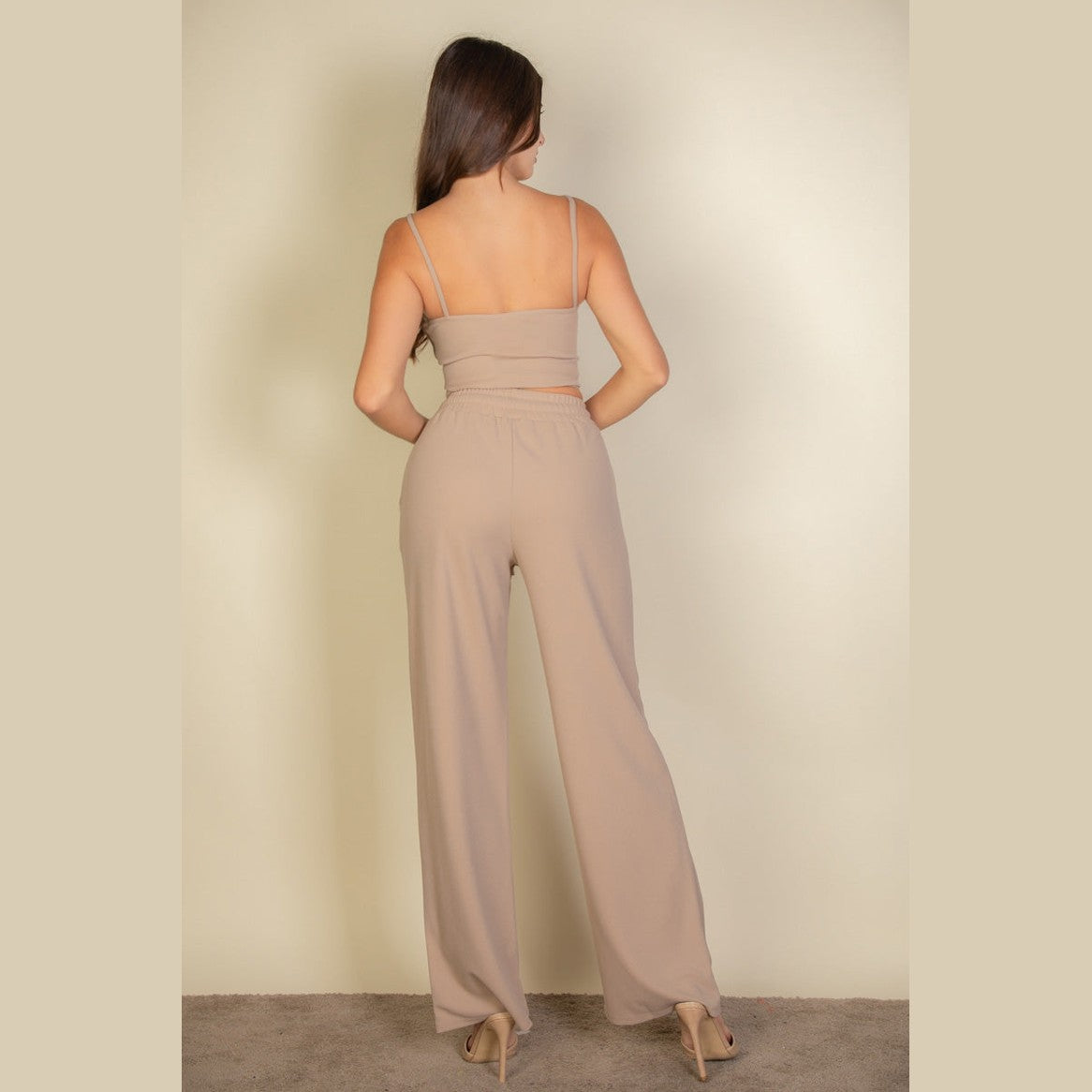 Bustier Crop Cami Top & Slant Pocket Straight Pants