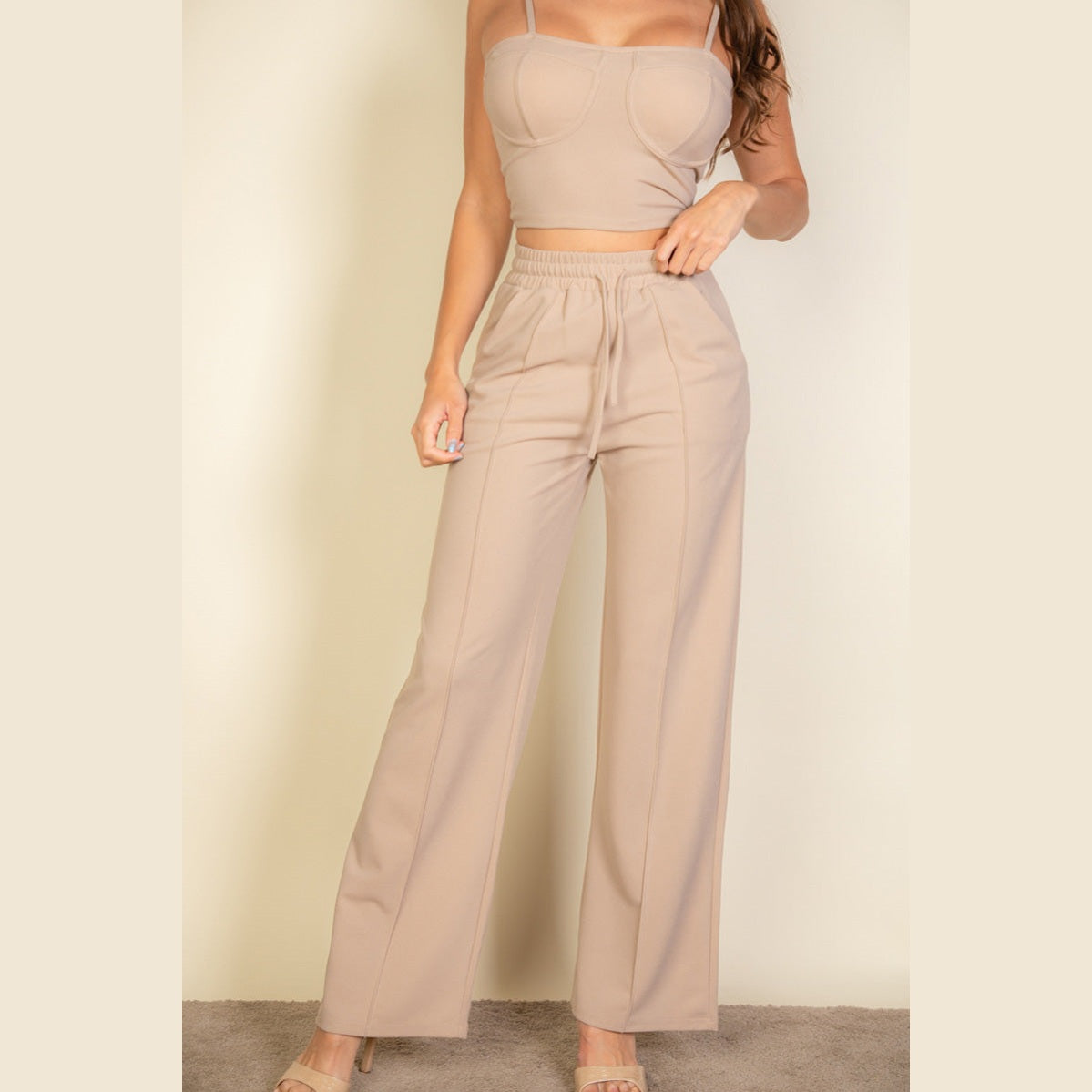 Bustier Crop Cami Top & Slant Pocket Straight Pants