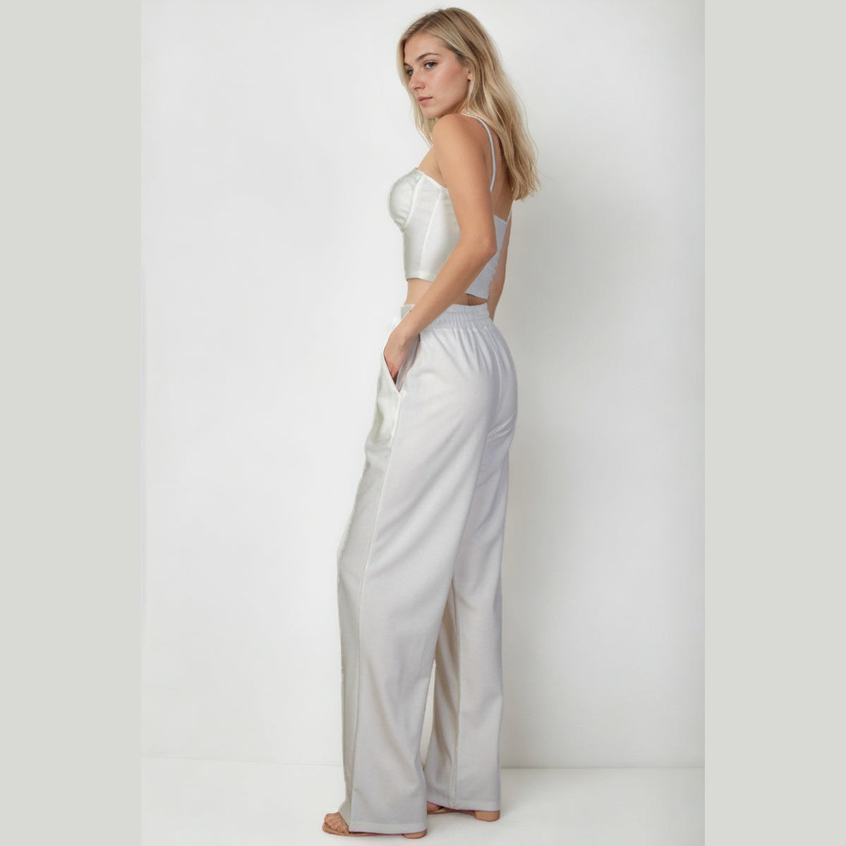 Bustier Crop Cami Top & Slant Pocket Straight Pants