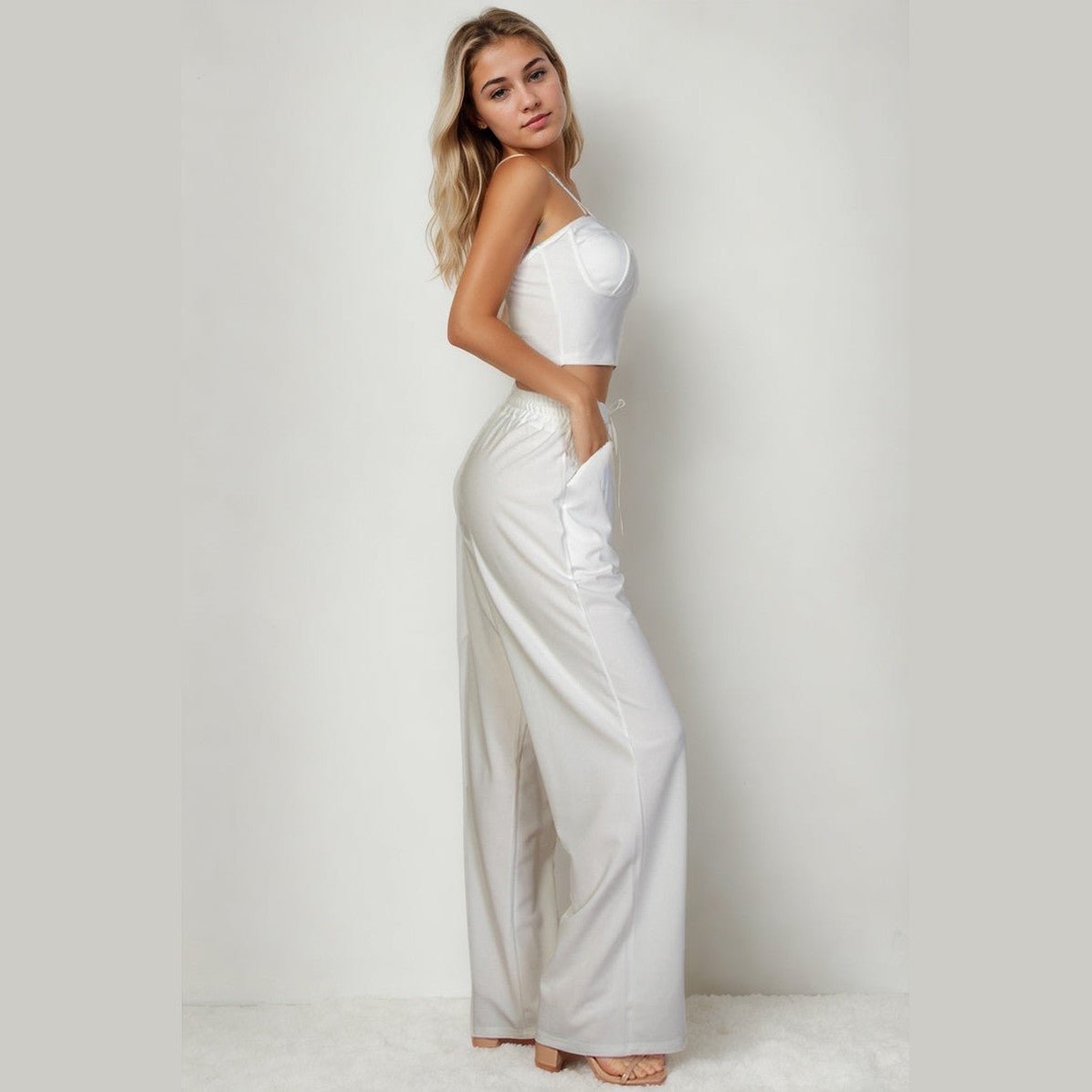 Bustier Crop Cami Top & Slant Pocket Straight Pants