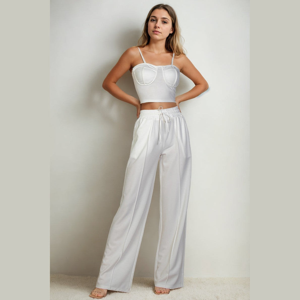 Bustier Crop Cami Top & Slant Pocket Straight Pants