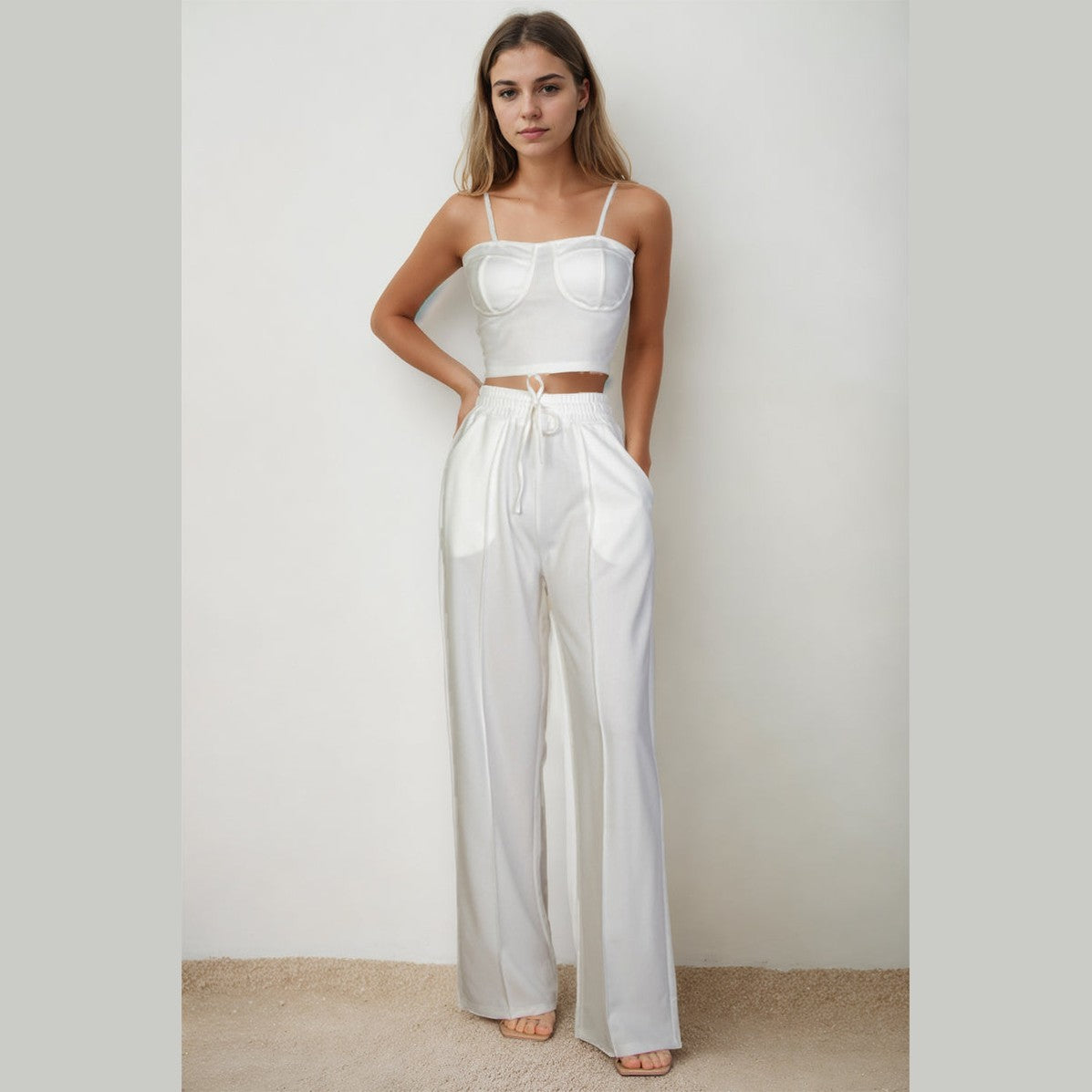 Bustier Crop Cami Top & Slant Pocket Straight Pants
