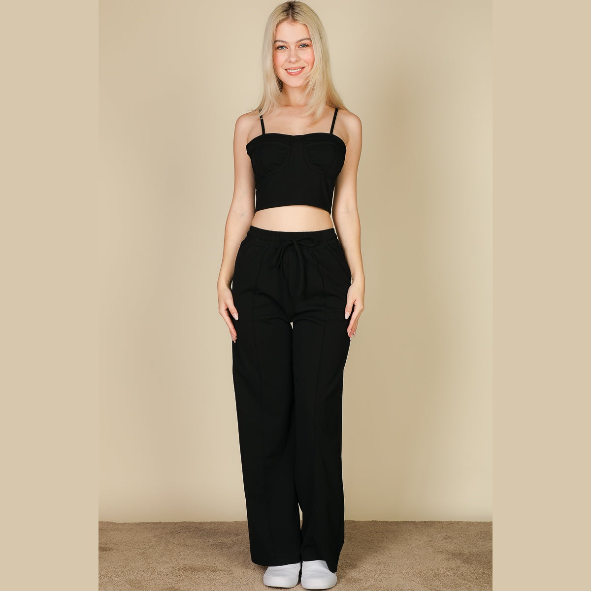 Bustier Crop Cami Top & Slant Pocket Straight Pants