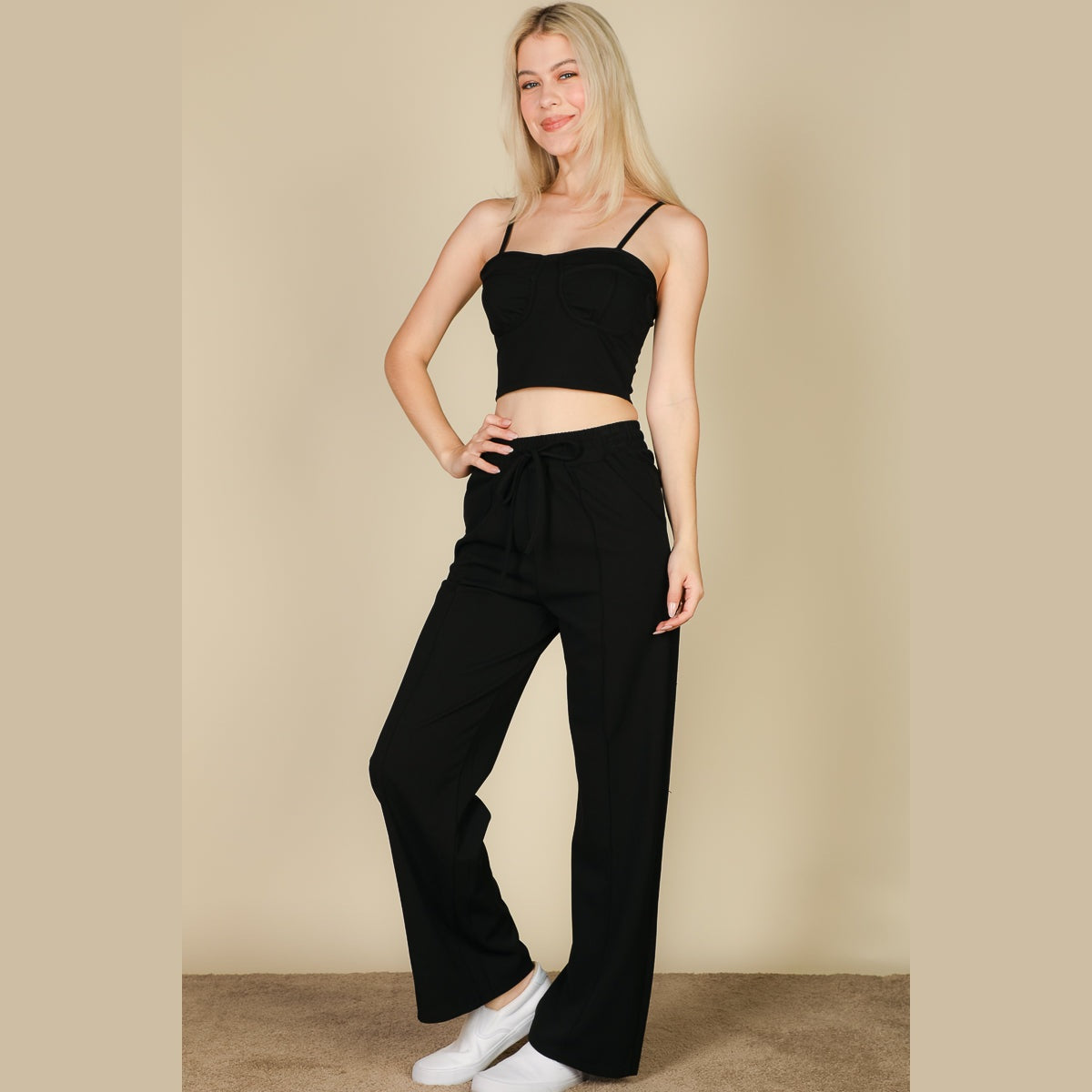 Bustier Crop Cami Top & Slant Pocket Straight Pants