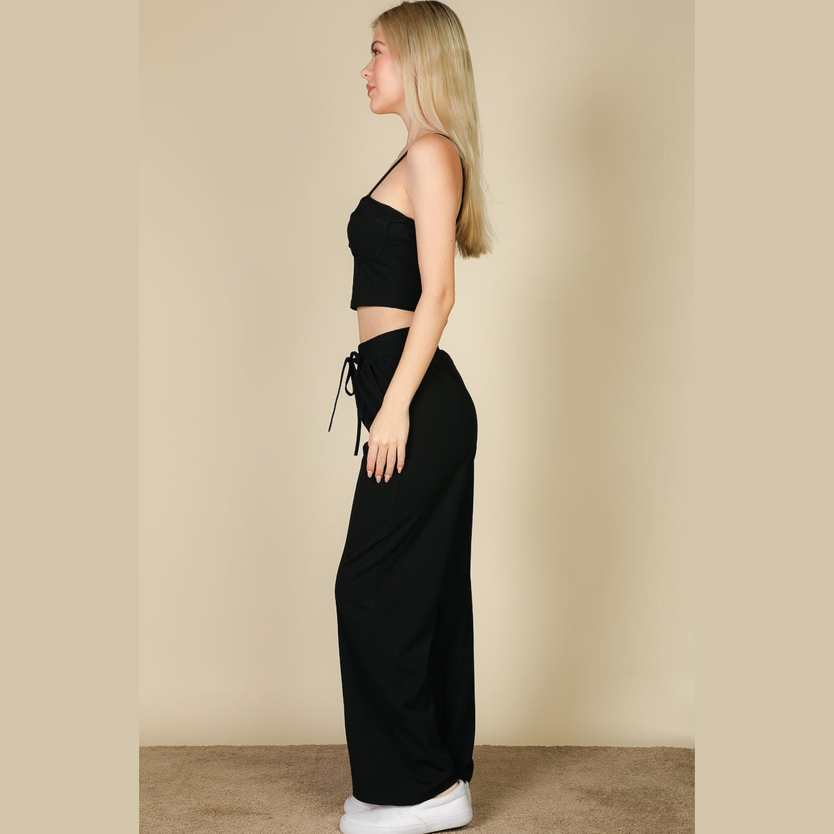 Bustier Crop Cami Top & Slant Pocket Straight Pants