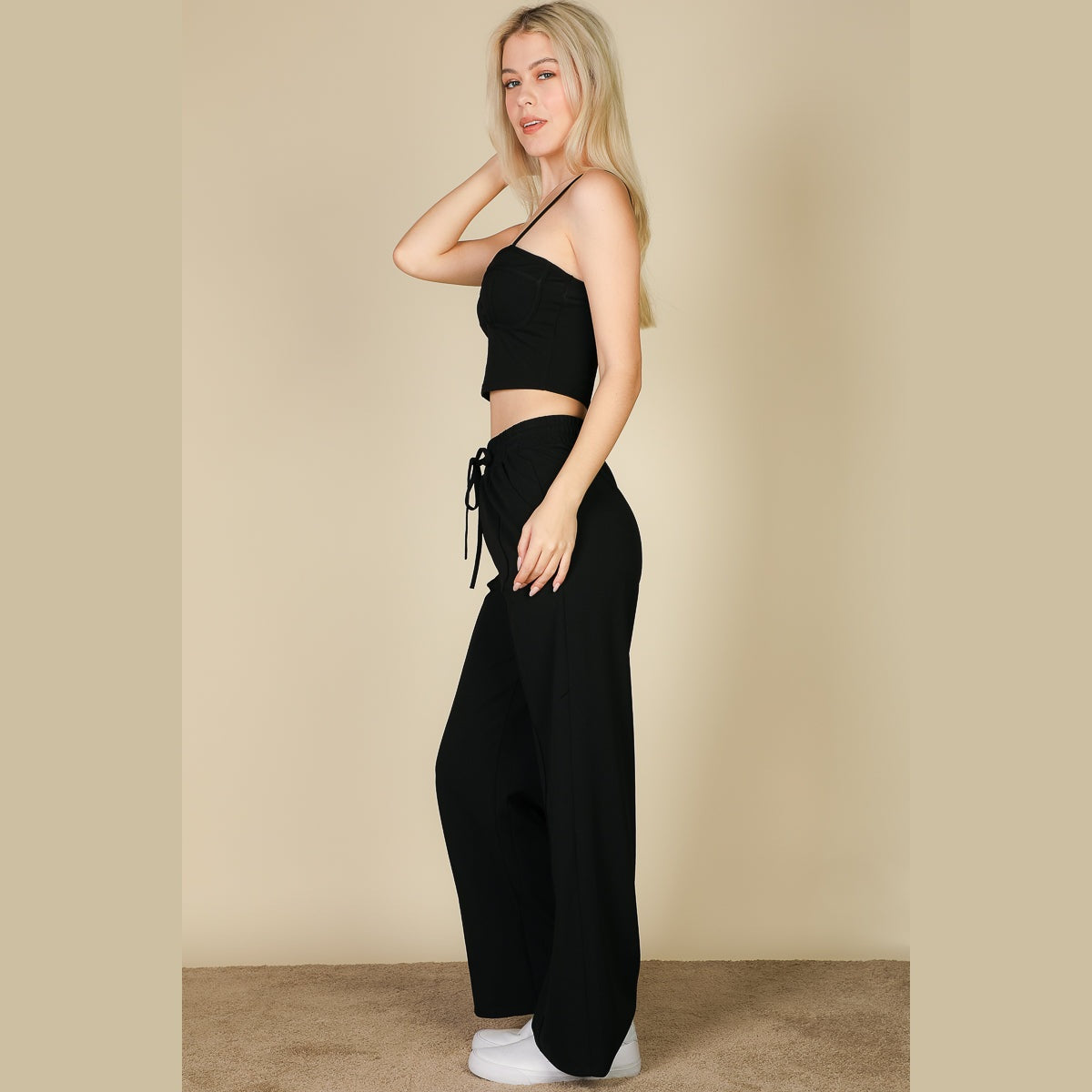 Bustier Crop Cami Top & Slant Pocket Straight Pants